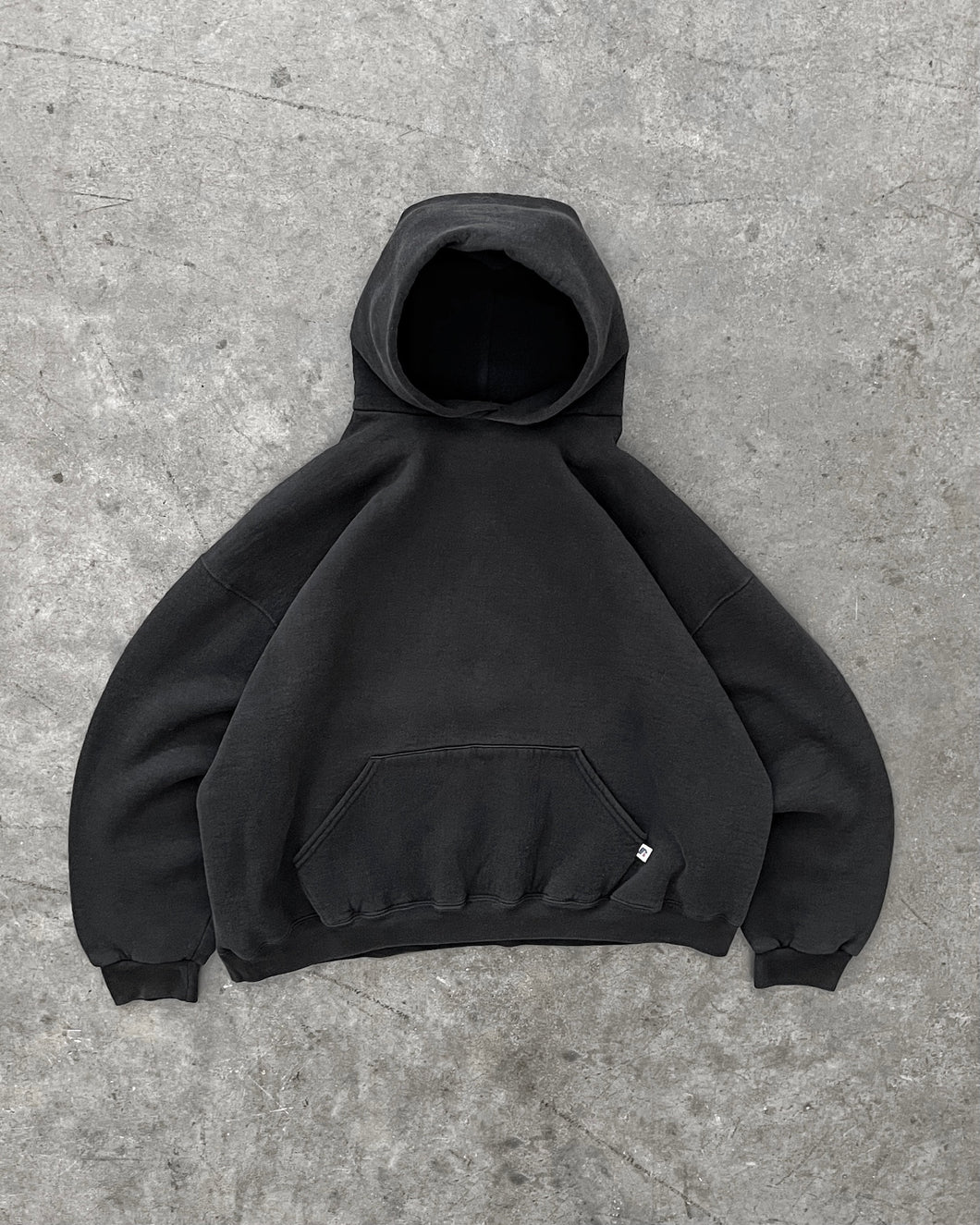 FADED BLACK HEAVYWEIGHT RUSSELL HOODIE - 1990S
