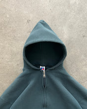 Load image into Gallery viewer, FADED DEEP FOREST GREEN RUSSELL ZIP UP HOODIE - 1990S
