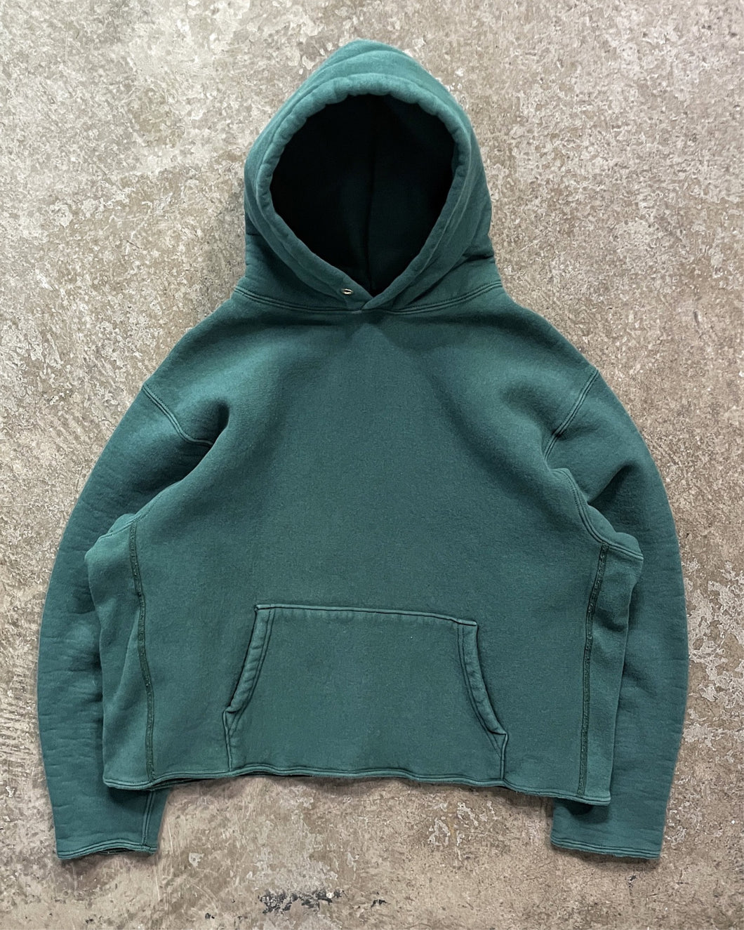 FADED GREEN CROPPED HEAVYWEIGHT REVERSE WEAVE HOODIE - 1990S