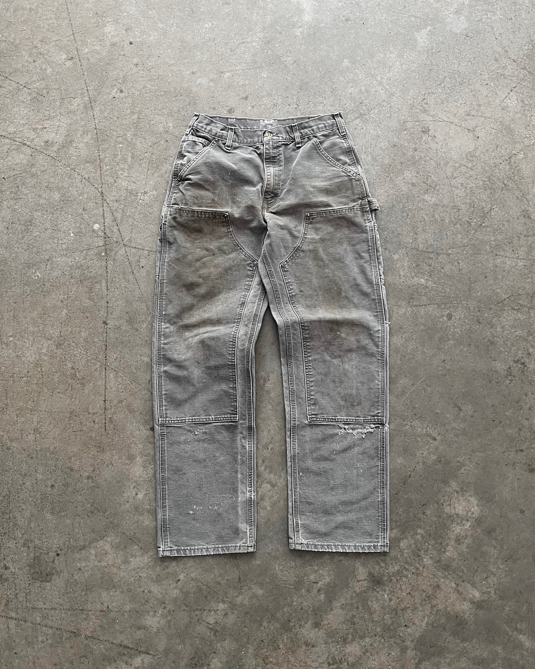 FADED CEMENT GREY CARHARTT DOUBLE KNEE PANTS - 1990S