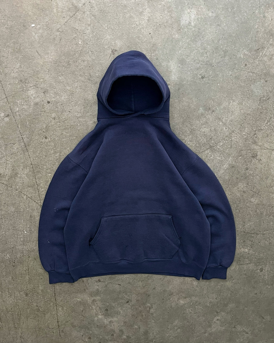 SUN FADED NAVY BLUE RUSSELL HOODIE - 1980S