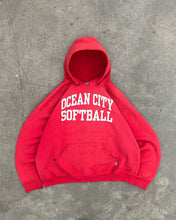Load image into Gallery viewer, SUN FADED RED “OCEAN CITY SOFTBALL” RUSSELL HOODIE - 1990S
