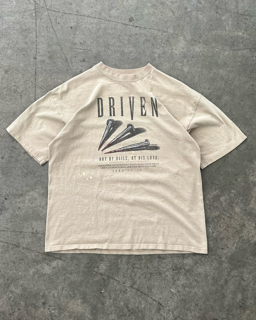 SINGLE STITCHED “DRIVEN” FADED TAN TEE - 1990S