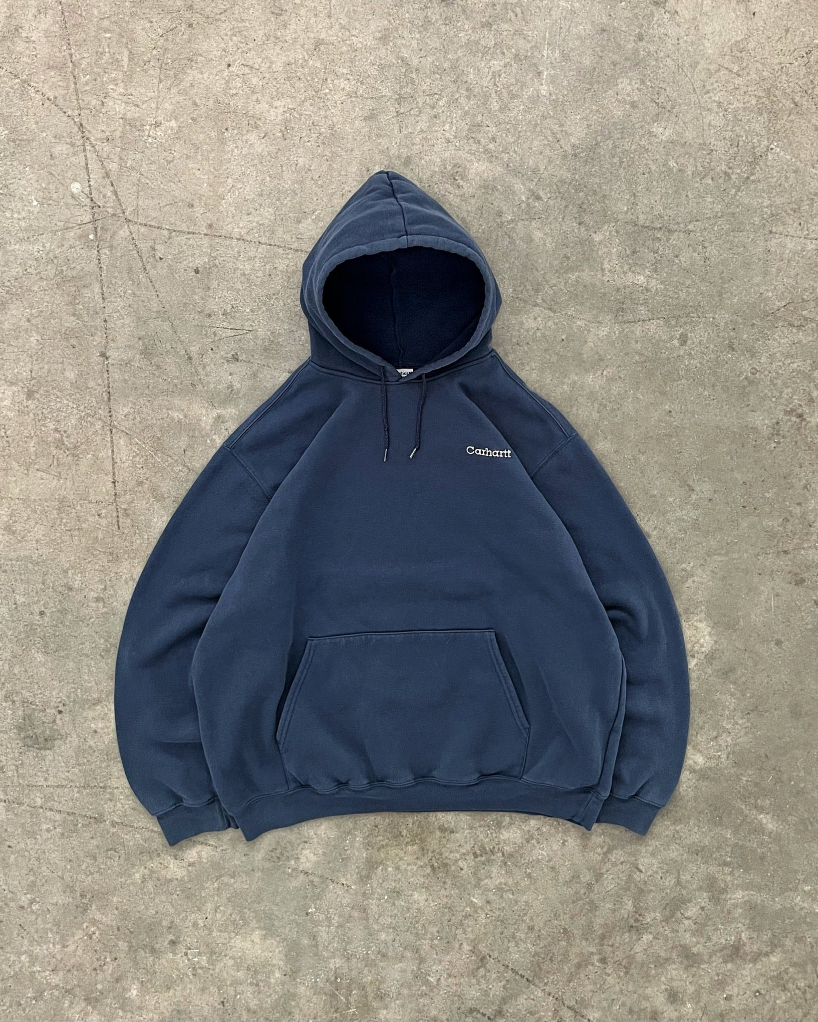 FADED NAVY BLUE CARHARTT HOODIE - 1990S – AKIMBO CLUB