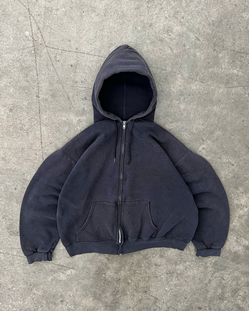 SUN FADED BLACK HEAVYWEIGHT ZIP UP HOODIE - 1990S