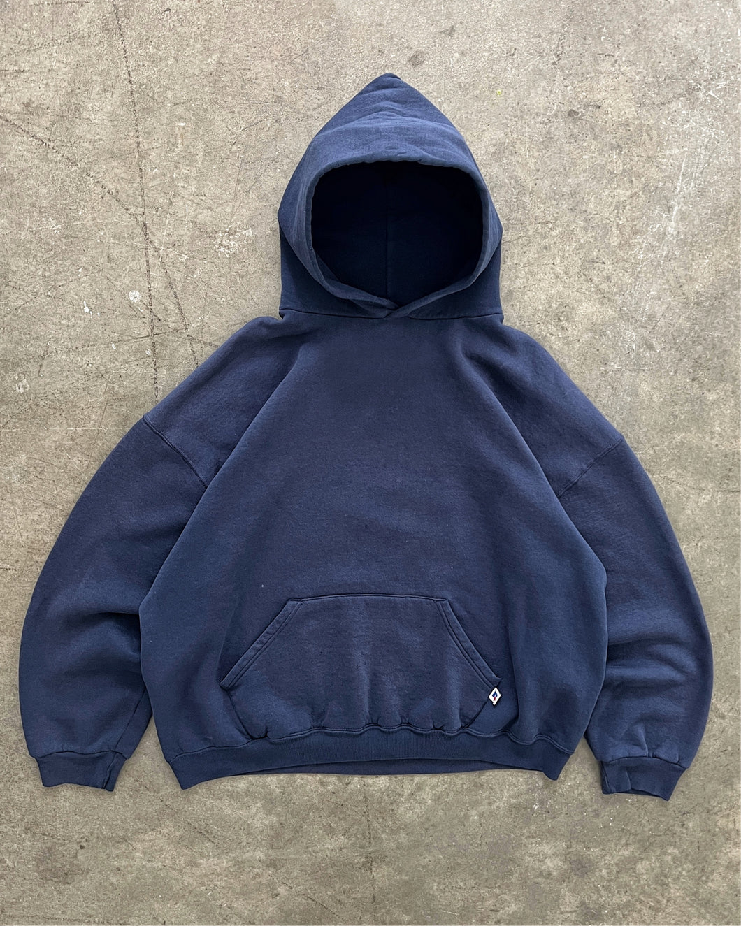 FADED NAVY BLUE RUSSELL HOODIE - 1990S