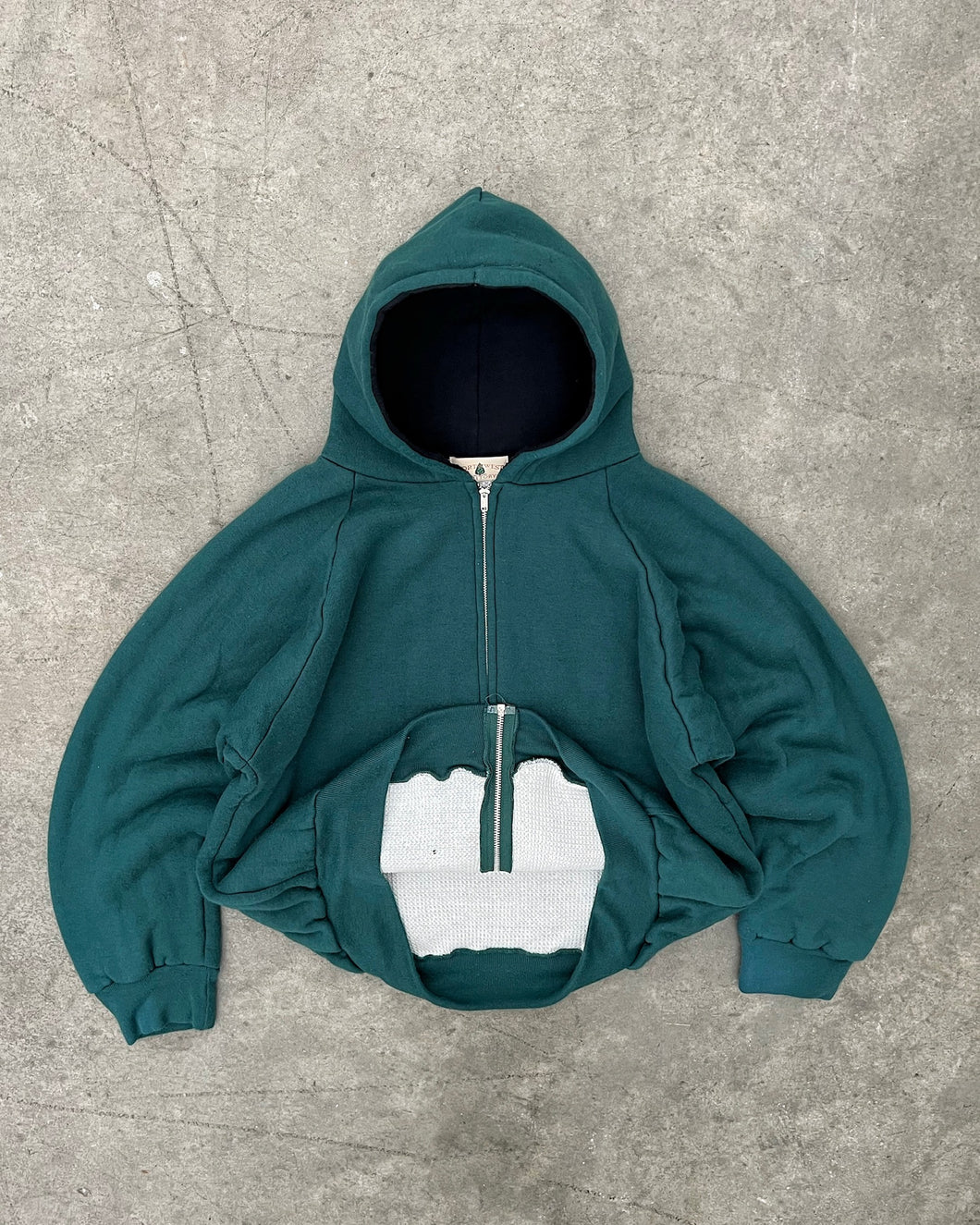 FADED GREEN THERMAL LINED ZIP UP HOODIE - 1990S
