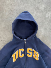 Load image into Gallery viewer, FADED NAVY BLUE “UCSB” RUSSELL ZIP UP HOODIE - 1990S
