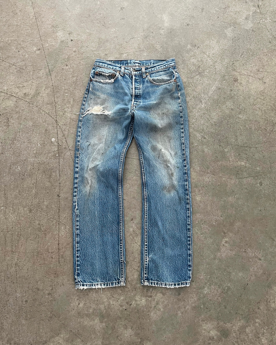 LEVI’S 501 DISTRESSED FADED BLUE JEANS - 1990S