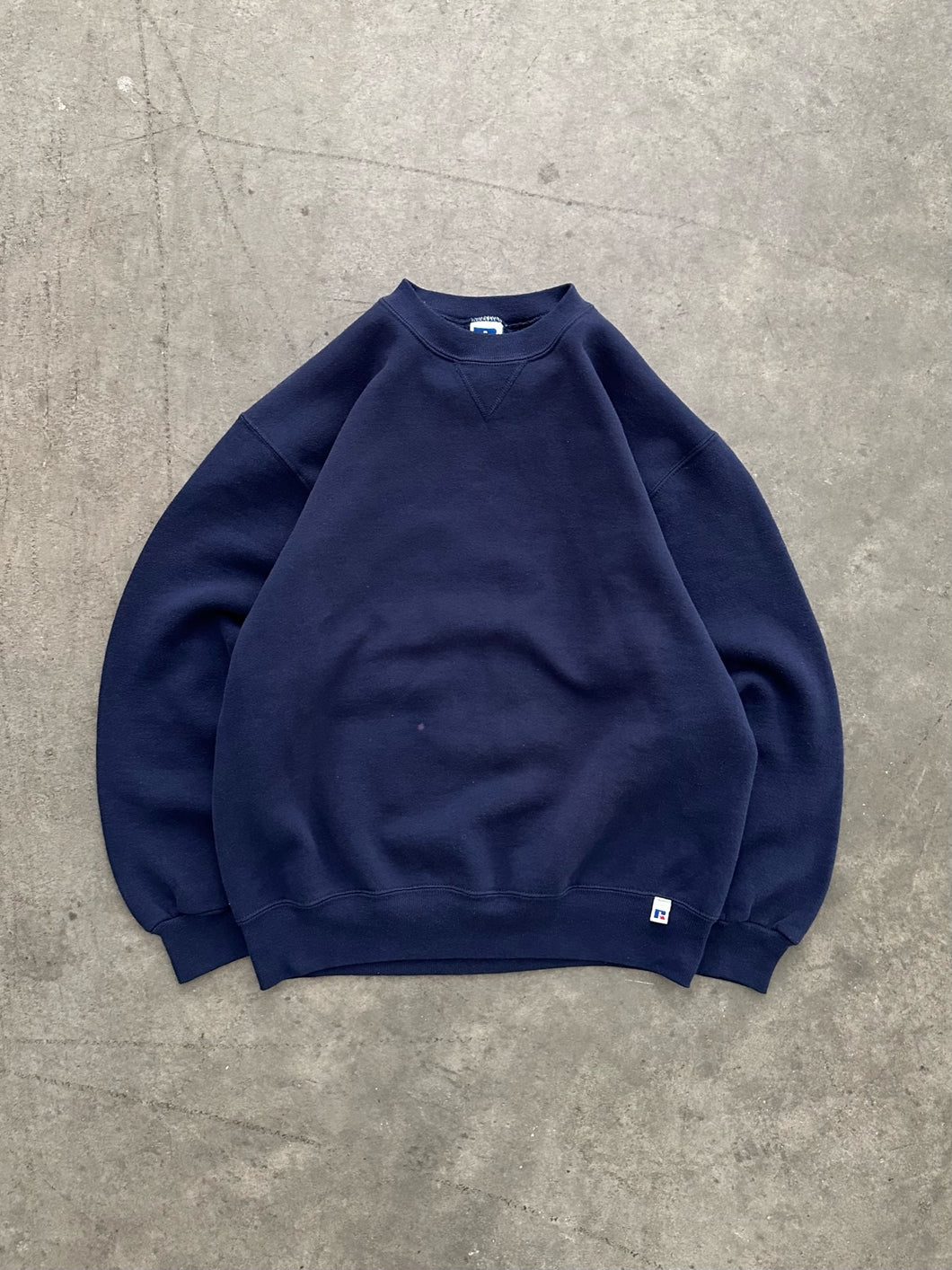 FADED NAVY BLUE RUSSELL SWEATSHIRT - 1990S