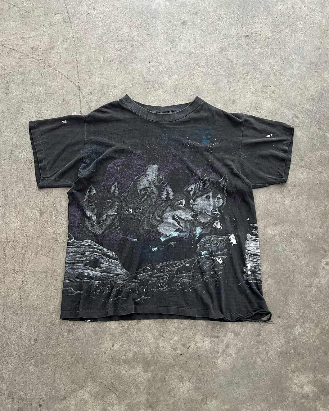SINGLE STITCHED FADED BLACK WOLF TEE - 1990S