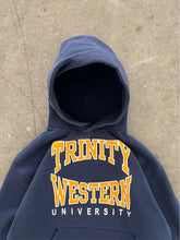 Load image into Gallery viewer, FADED NAVY BLUE “TRINITY WESTERN” RUSSELL HOODIE - 1990S
