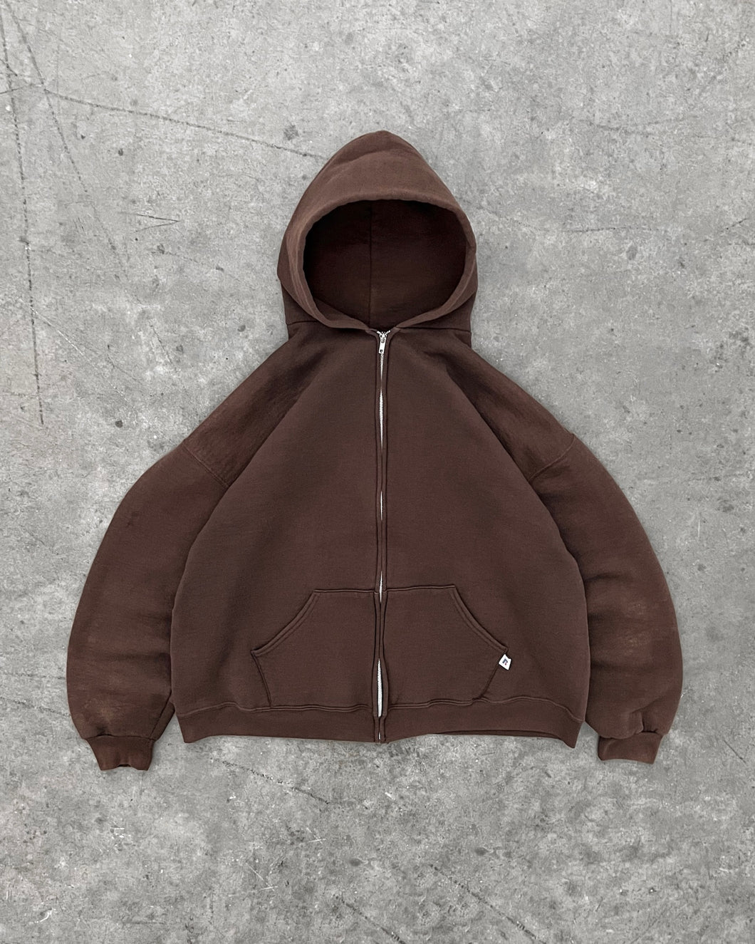 FADED BROWN RUSSELL ZIP UP HOODIE - 1990S