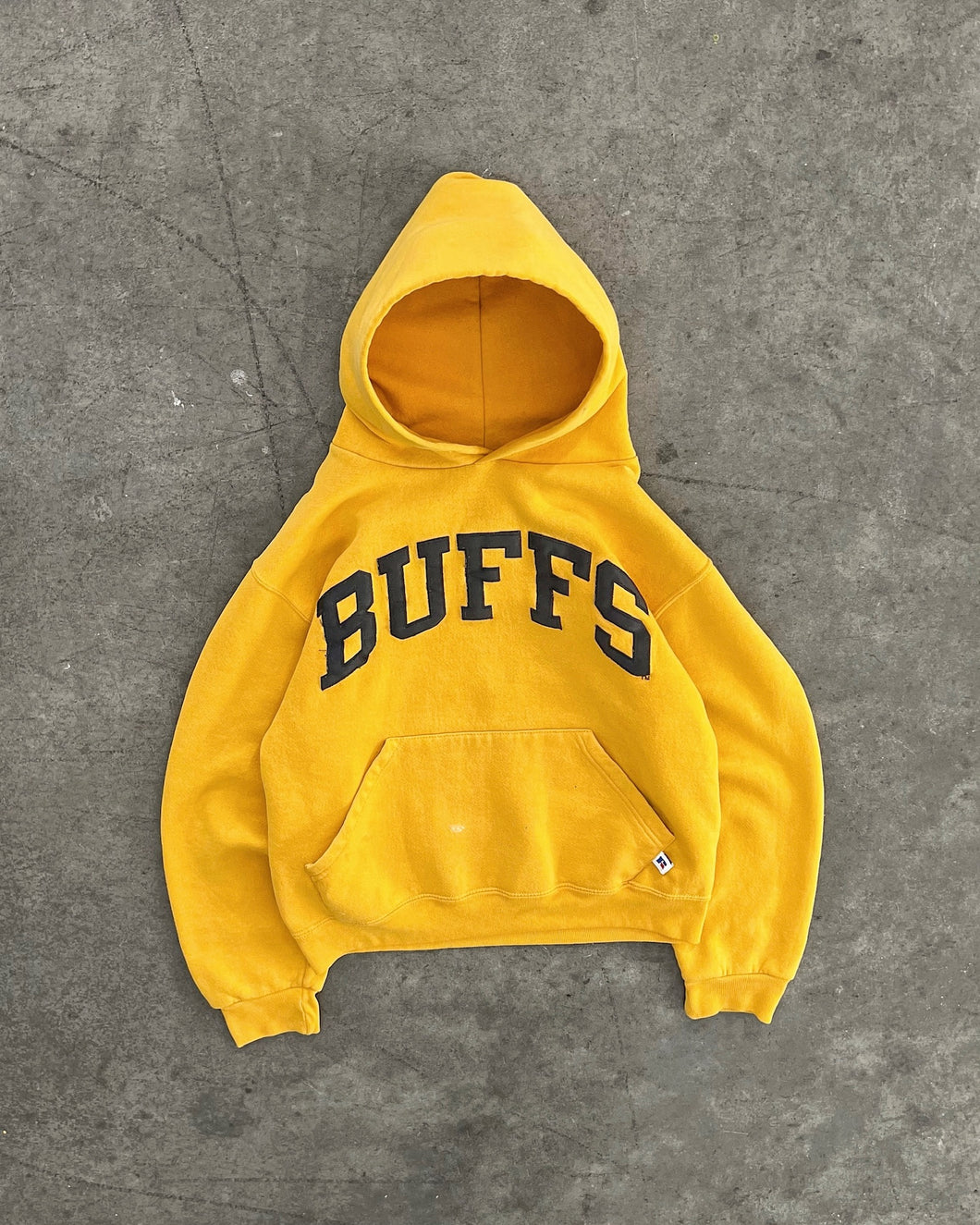 FADED YELLOW “BUFFS” RUSSELL HOODIE - 1990S