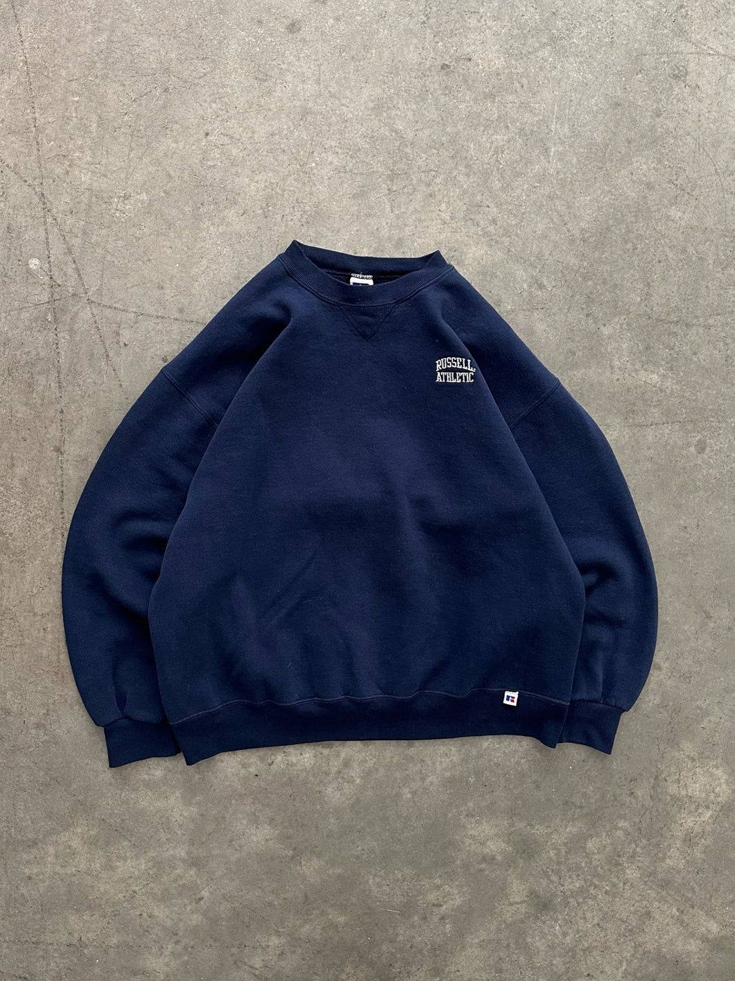 FADED NAVY BLUE RUSSELL SWEATSHIRT - 1990S