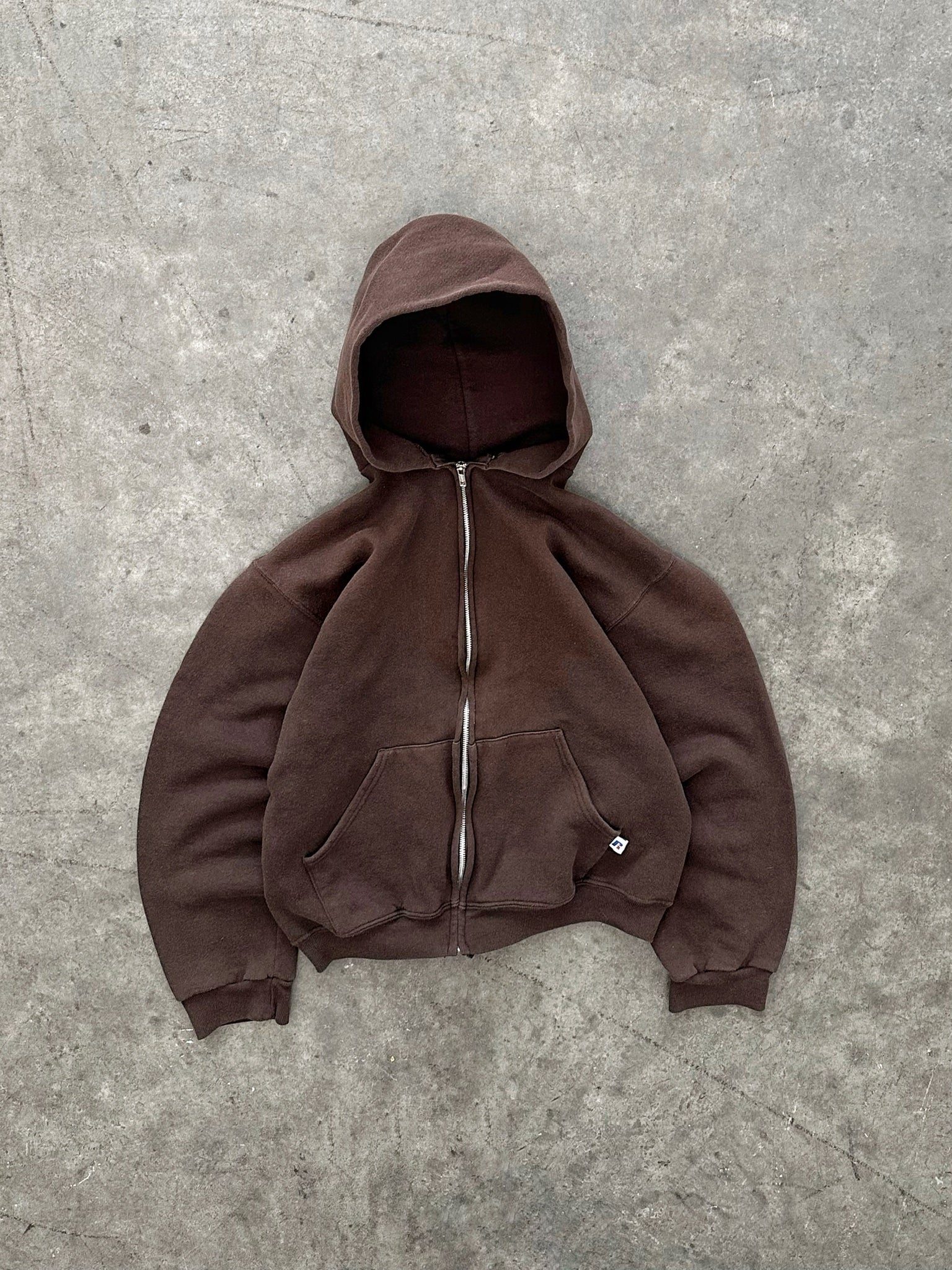 FADED BROWN RUSSELL ZIP UP HOODIE - 1990S – AKIMBO CLUB