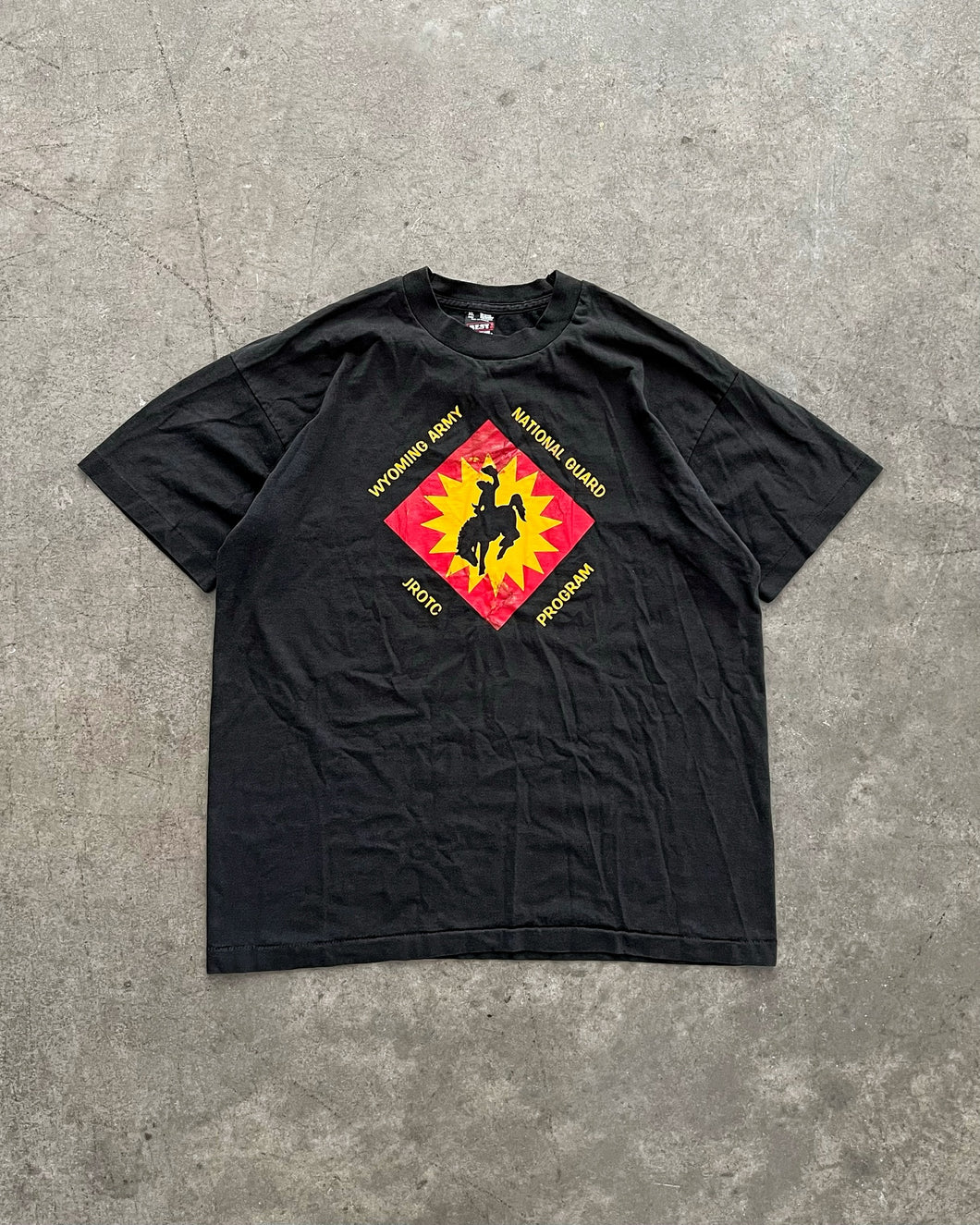 SINGLE STITCHED “WYOMING ARMY” FADED BLACK TEE - 1990S