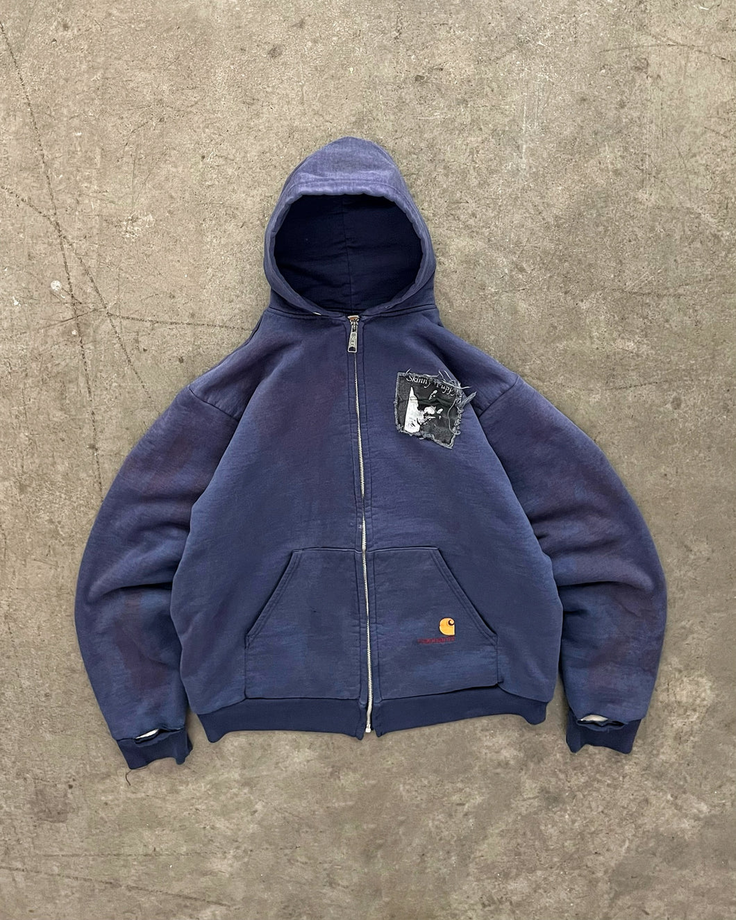 SUN FADED “SKINNY PUPPY” PUNK CARHARTT ZIP UP HOODIE - 1990S