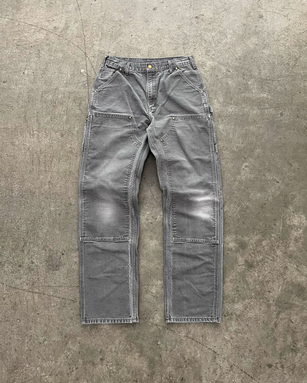 FADED CEMENT GREY CARHARTT DOUBLE KNEE PANTS - 1990S