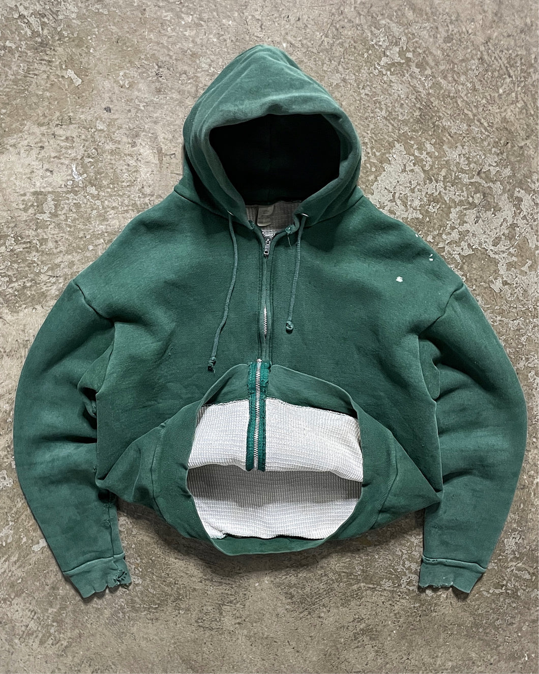 FADED PINE GREEN THERMAL LINED ZIP UP HOODIE - 1960S