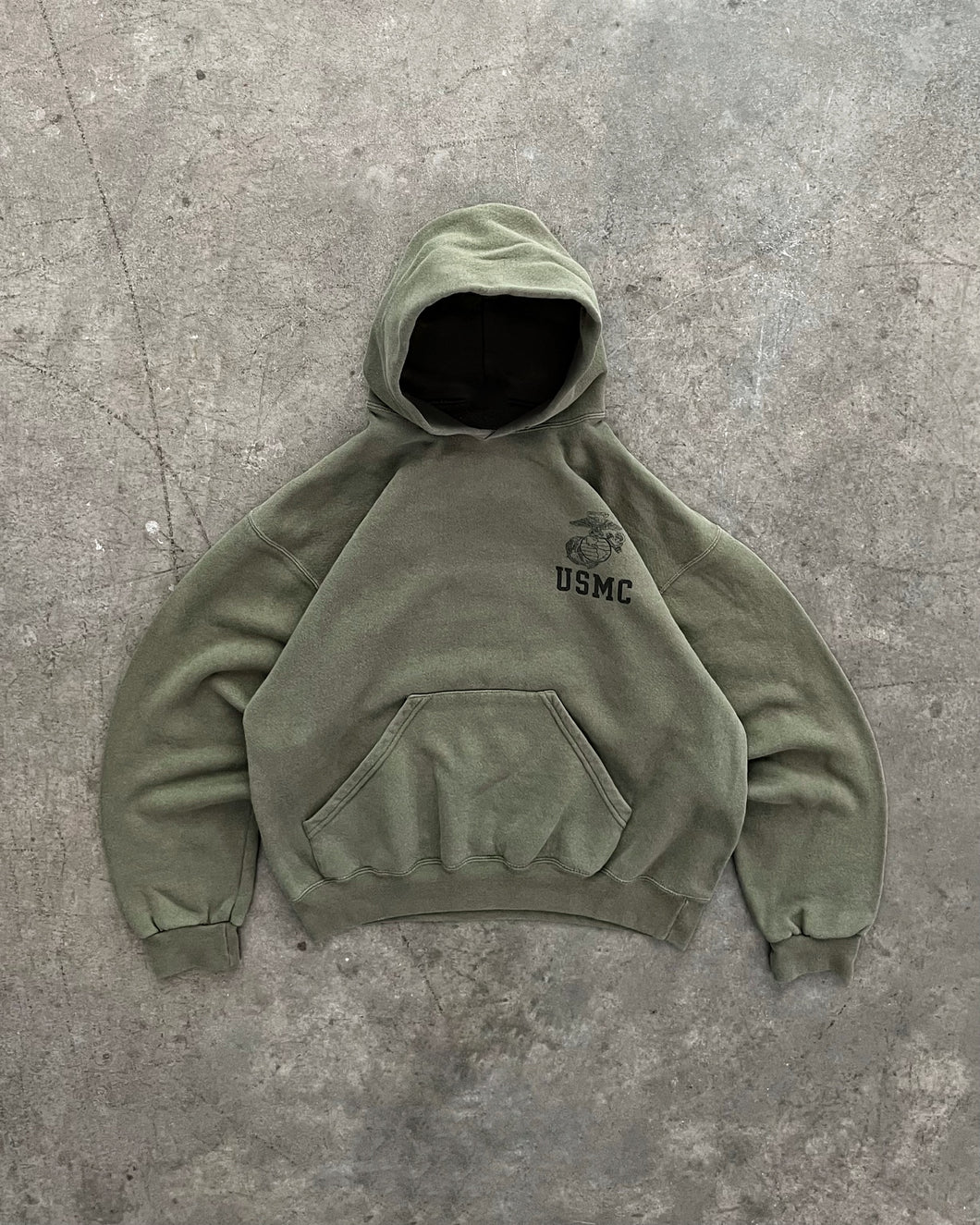 FADED OLIVE GREEN ‘USMC’ HOODIE - 1990S