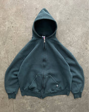 Load image into Gallery viewer, FADED DEEP FOREST GREEN RUSSELL ZIP UP HOODIE - 1990S
