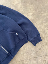 Load image into Gallery viewer, FADED NAVY BLUE “NY” RUSSELL ZIP UP HOODIE - 1990S
