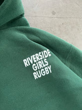 Load image into Gallery viewer, FADED PINE GREEN “RIVERSIDE GIRLS RUGBY” RUSSELL HOODIE - 1990S
