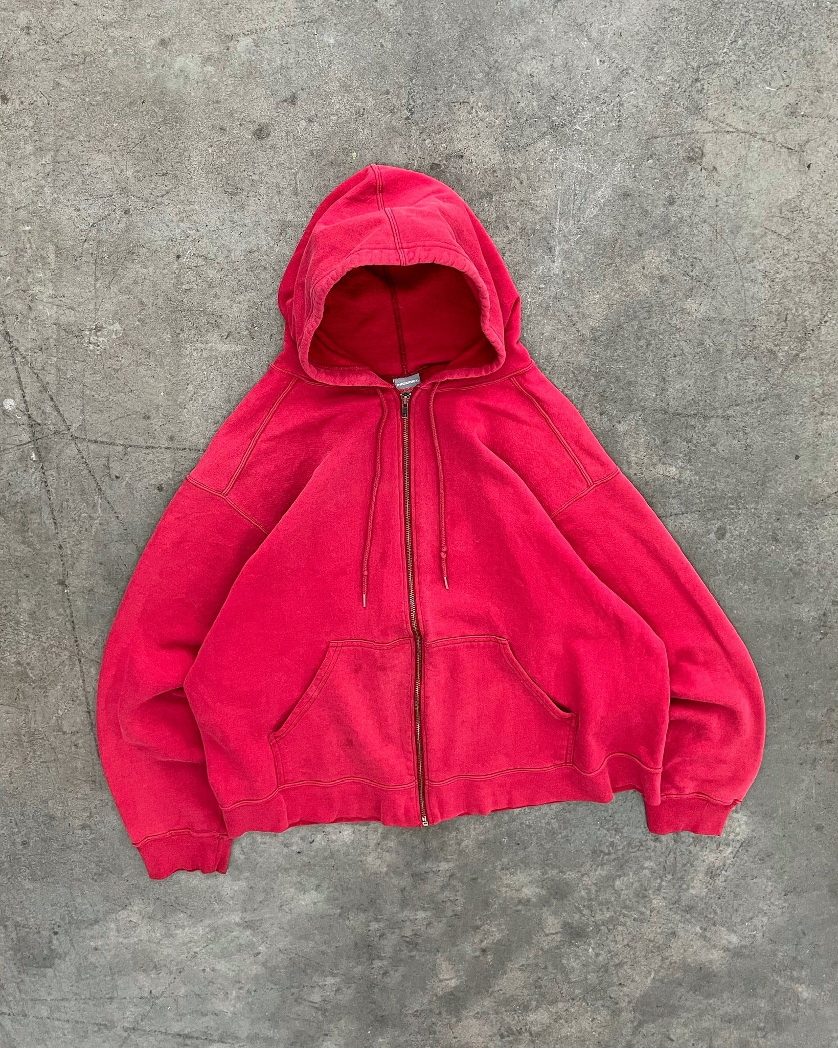 SUN FADED RED HEAVYWEIGHT ZIP UP HOODIE - 1990S – AKIMBO CLUB