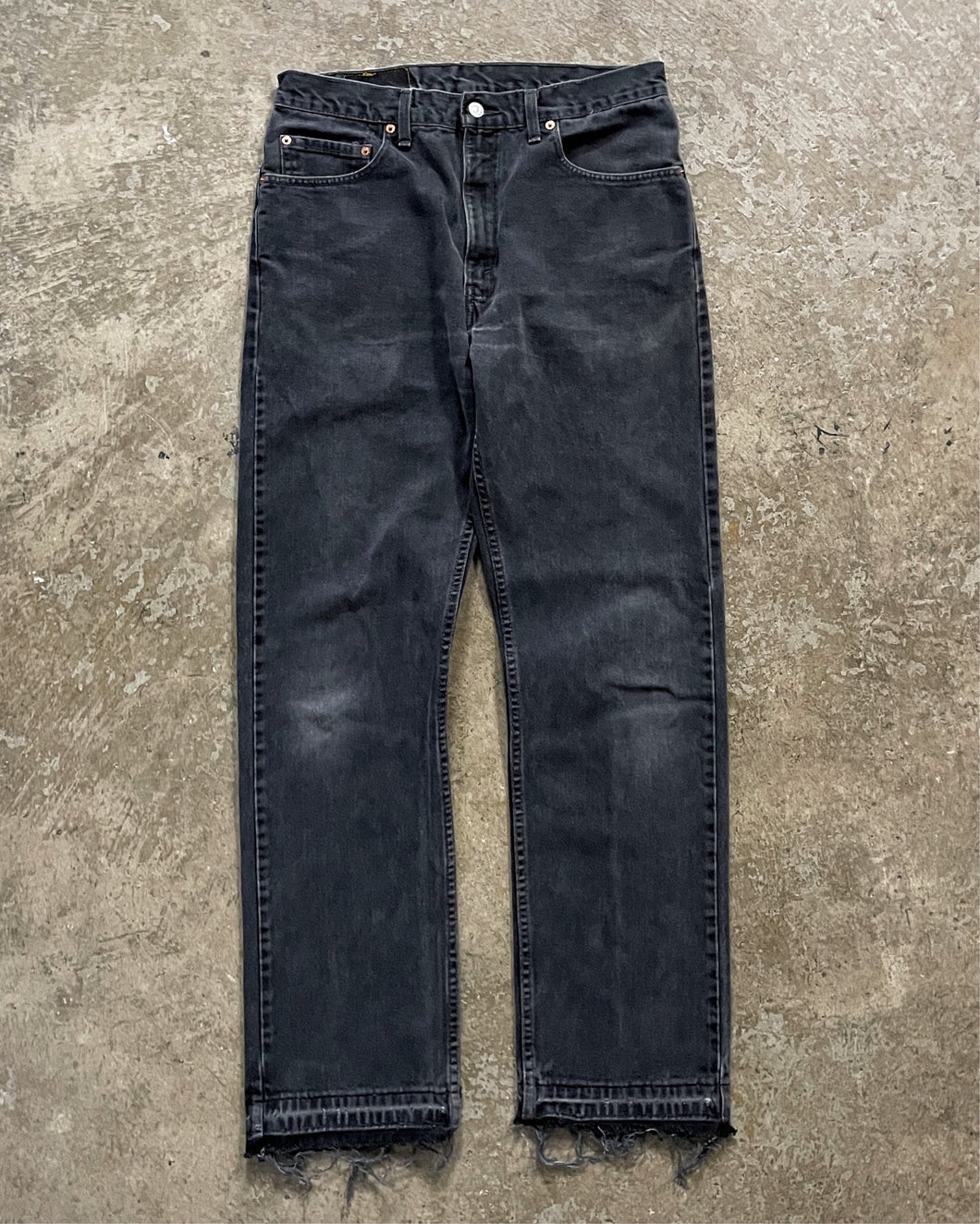 LEVI’S 505 FADED BLACK RELEASED HEM JEANS - 1990s