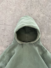Load image into Gallery viewer, FADED OLIVE GREEN REPAIRED HEAVYWEIGHT HOODIE - 1990S
