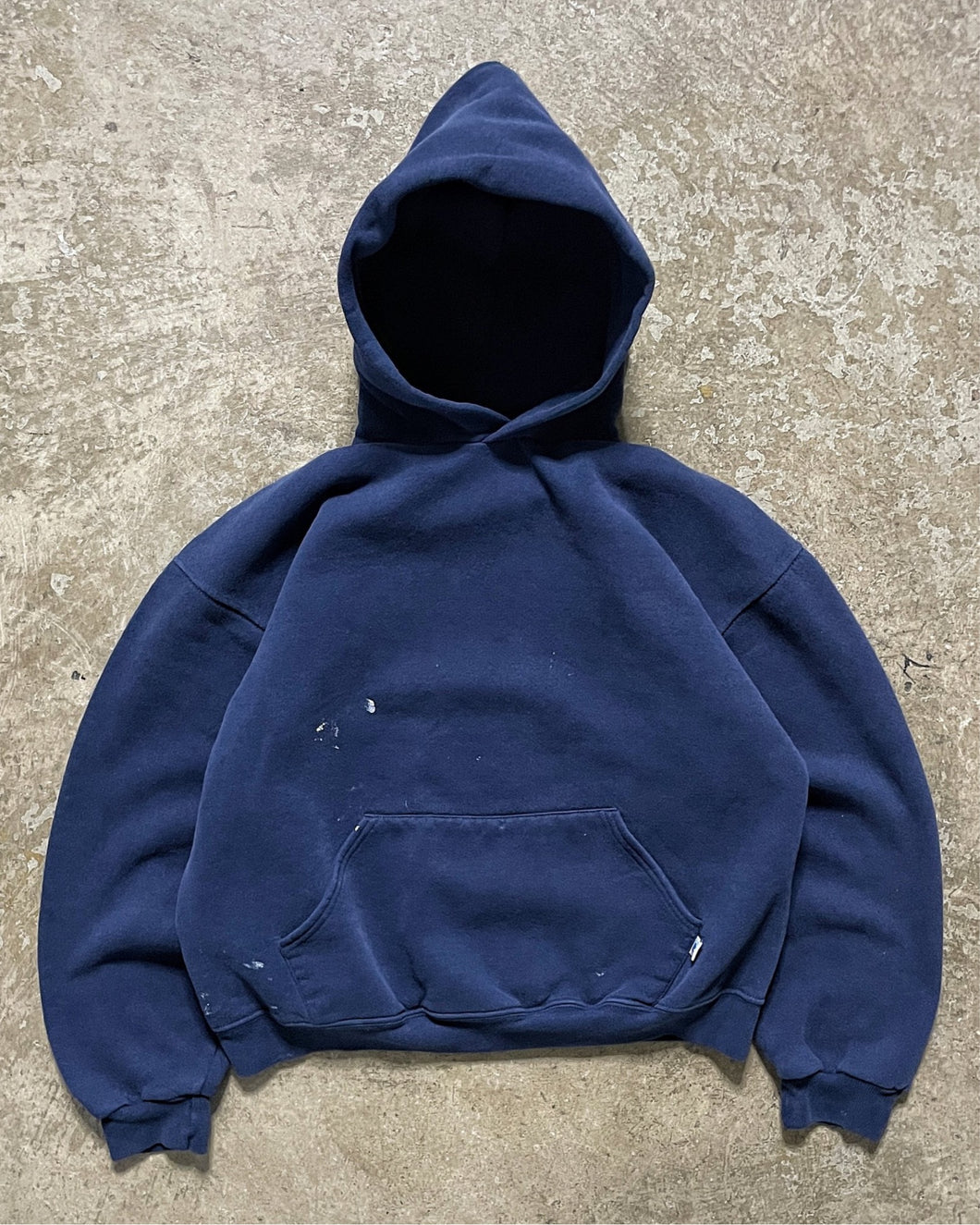 FADED NAVY BLUE RUSSELL PAINTERS HOODIE - 1990S