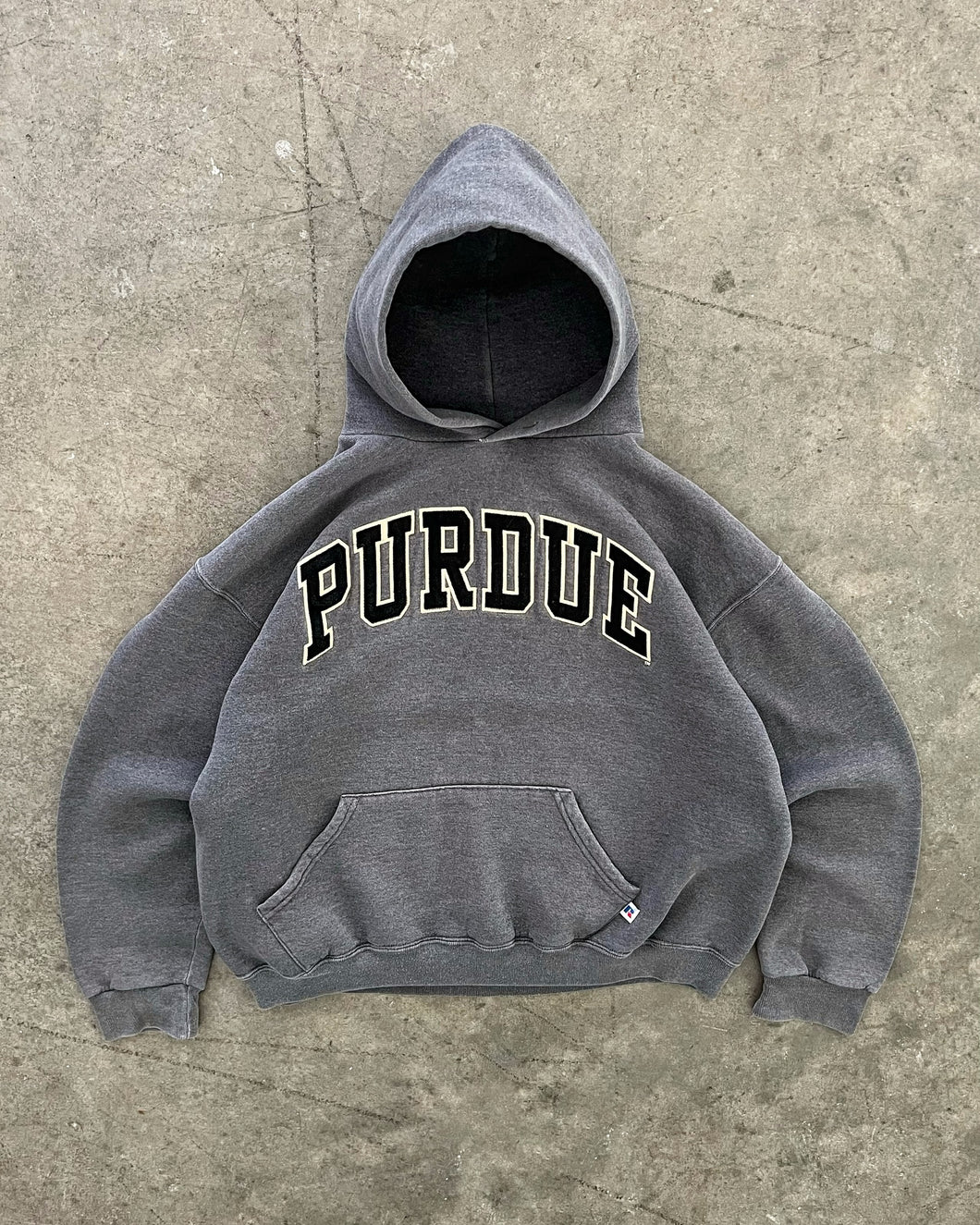 FADED STONE GREY “PURDUE” RUSSELL HOODIE - 1990S