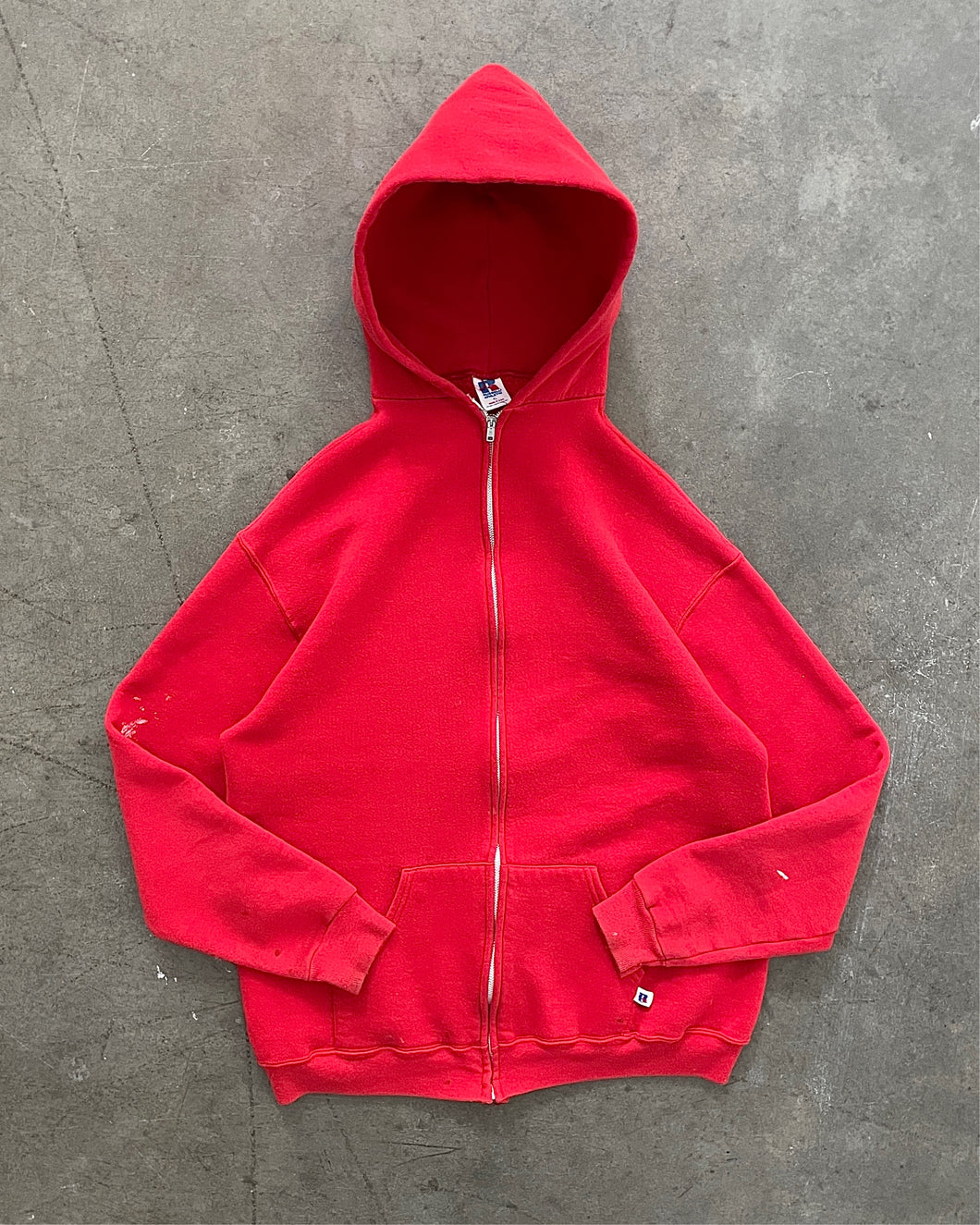Faded Red Russell Zip Up Hoodie - 1980s