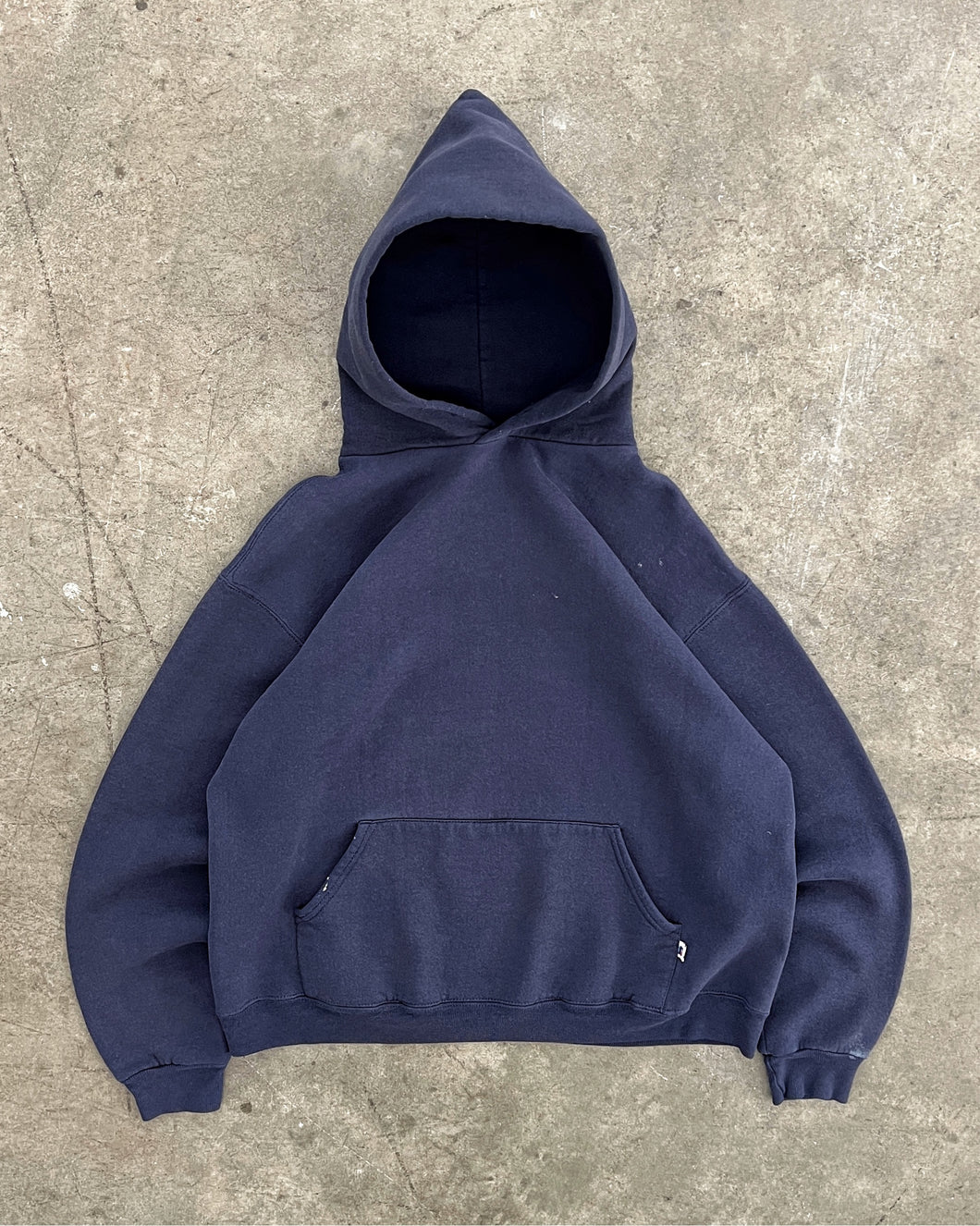 PAINT & FADED NAVY BLUE RUSSELL HOODIE - 1980S