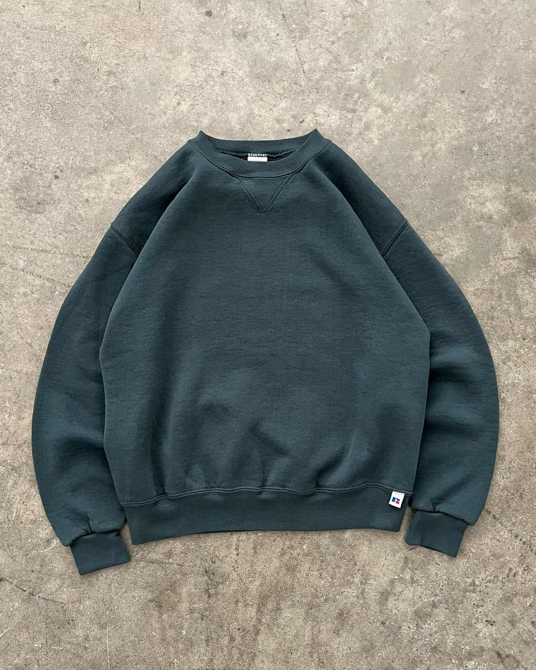 FADED DEEP FOREST GREEN RUSSELL SWEATSHIRT - 1990S
