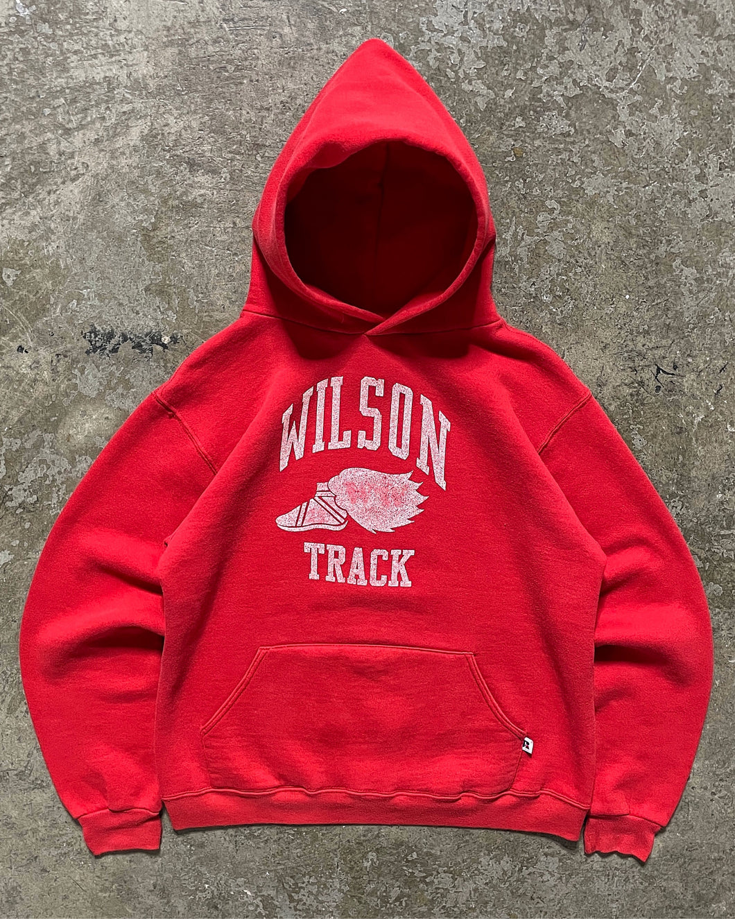 FADED RED “WILSON TRACK” RUSSELL HOODIE - 1980S