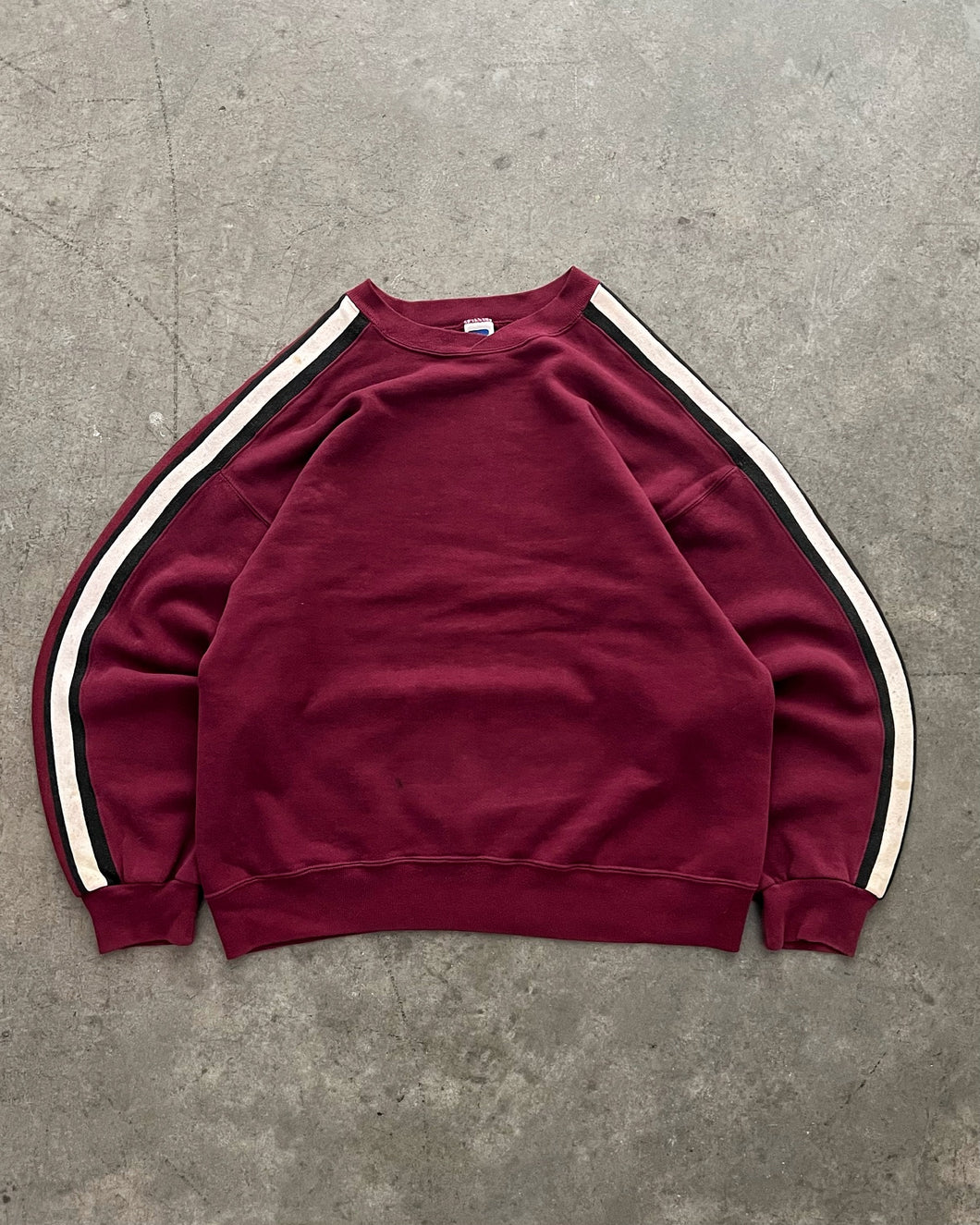 FADED MAROON STRIPED RUSSELL SWEATSHIRT - 1990S