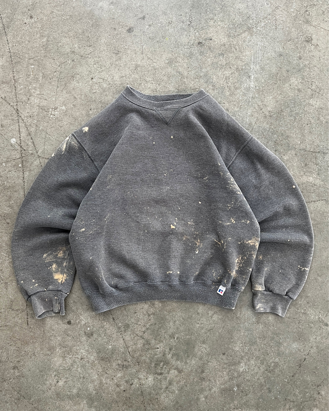 FADED BLEACHED GREY RUSSELL SWEATSHIRT - 1990S