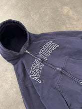 Load image into Gallery viewer, FADED NAVY BLUE “NEW YORK” ZIP UP HOODIE - 1990S
