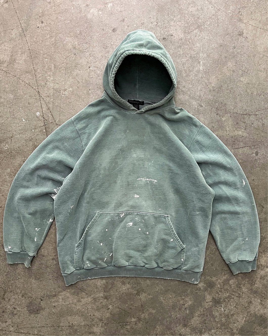 PAINTED & FADED OLIVE GREEN HEAVYWEIGHT HOODIE - 1990S