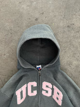 Load image into Gallery viewer, SUN FADED CEMENT GREY “UCSB” ZIP UP HOODIE - 1990S
