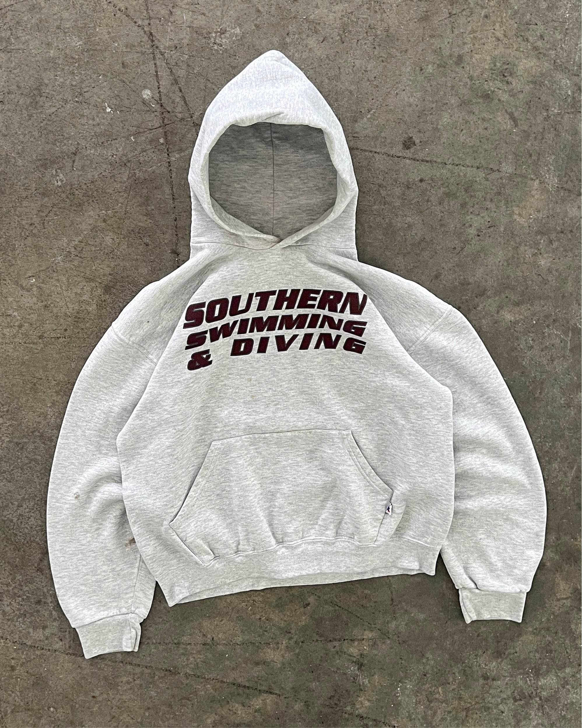 ASH GREY “SOUTHERN SWIMMING & DIVING” RUSSELL HOODIE - 1990S – AKIMBO CLUB
