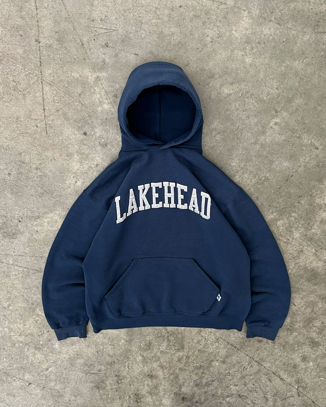FADED NAVY BLUE “LAKEHEAD” RUSSELL HOODIE - 1990S