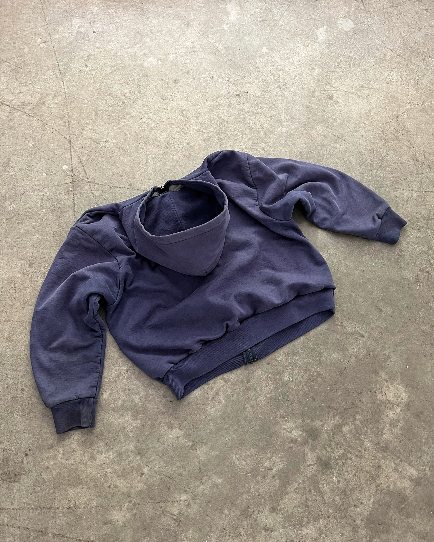 SUN FADED NAVY BLUE THERMAL LINED HEAVYWEIGHT ZIP UP HOODIE - 1990S ...