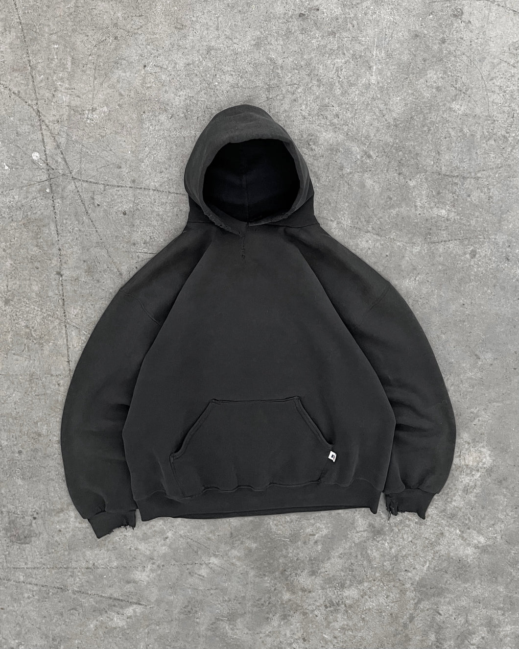 FADED BLACK REPAIRED RUSSELL HOODIE - 1990S