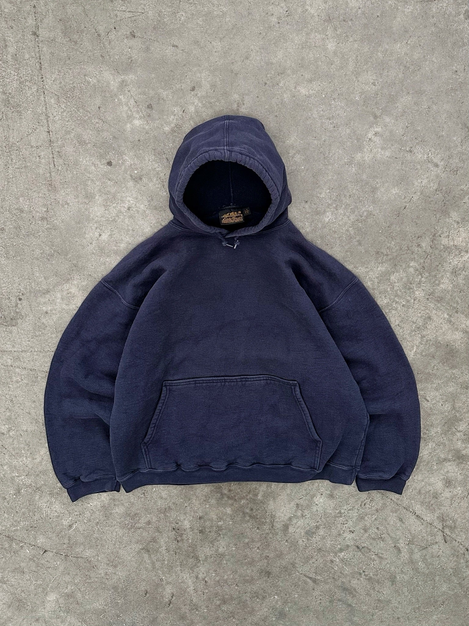 FADED NAVY BLUE HEAVYWEIGHT EDDIE BAUSER HOODIE - 1990S – AKIMBO CLUB